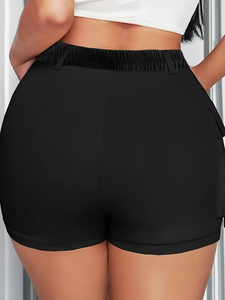 High Waist Black Cargo Shorts With Pockets Button Fly Casual Women's Athletic Short Pants - Product Image 5