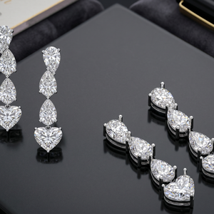 Designer Heart Shape Diamond Dangle <b>Earrings</b> Heart Cut Lab Grown Diamonds | OEM ODM <b>Fine</b> Jewelry Gold Rhodium Plated 14KT IGI - Product Image 5