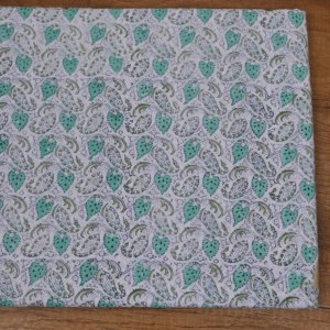 Wholesale White Aqua Green Paisley Hand Block Print Cotton <b>Fabric</b> Small Leaf Motif for Kurtis Dresses Home Textile Export - Product Image 1