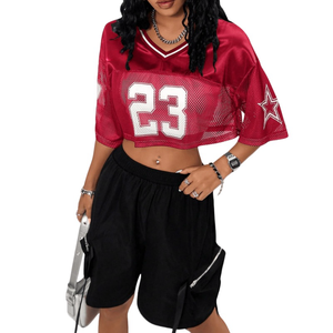 Camiseta de Fútbol de Malla Verde para Mujer con Número Personalizado, Cuello en V, Manga Corta, Transpirable, Ajuste Holgado, Conjunto Deportivo - Product Image 4