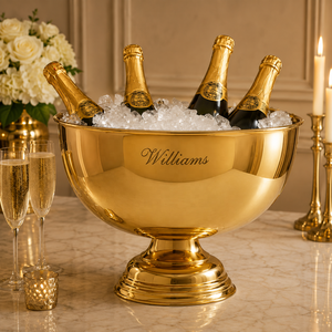 Seau à champagne sur piédestal en laiton, artisanal, grande capacité, refroidisseur de vin et de glace, centre de table de luxe pour fêtes - Product Image 1