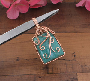 Pendentif vintage en amazonite naturelle serti de pierres, fil enroulé, argent sterling 925, fait à la main, plaqué platine, collier unisexe - Product Image 2