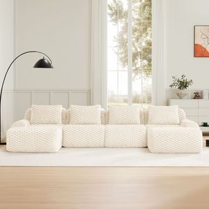 Divano componibile moderno a U da 146 pollici, sovradimensionato, a 4 posti, per soggiorno, in tessuto flanella, con seduta profonda, senza struttura interna - Product Image 2