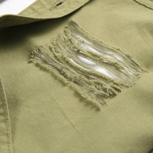 Chemise en jean déchirée et vieillie pour homme, manches longues, boutonnée, style décontracté vintage, en coton, coupe classique - Product Image 6