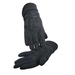Gants en cuir longueur poignet avec doublure thermique en coton, style uni, pour utilisation en extérieur en hiver - Product Image 1
