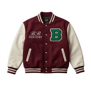 Custom <b>Brown</b> Letterman <b>Jacket</b> with Green Chenille B Patch & B.R INDUSTRY Embroidery | Premium Wool <b>Leather</b> Sleeve Varsity <b>Jacket</b> - Product Image 2