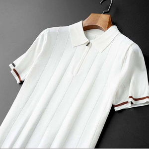 เสื้อโปโลถักสีขาวสำหรับผู้ชาย แขนสั้น แต่งขอบตัดกัน ทรงปกติ สวมใส่สบาย สีพื้น ผ้าฝ้าย - Product Image 6