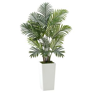 Palmeras Areca Artificiales de 4 pies, Paquete de 2, Blancas, Altas, Plantas Tropicales Falsas con Maceta Grande, Planta Artificial de Seda para Decoración de Exteriores - Product Image 1