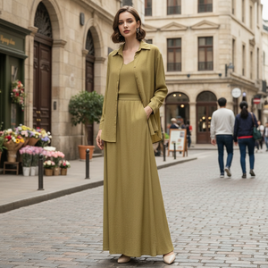 Completo Casual da <span class=keywords><strong>Donna</strong></span> Autunnale, Vestito Midi Svasato con Scollo a V e Maniche Lunghe, <span class=keywords><strong>Tuta</strong></span> da Jogging in Tessuto Tinto in Filo di Poliestere/Cotone - Product Image 1