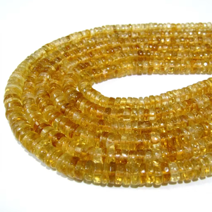 Perles de citrine naturelle jaune en forme de pneu, simples, 6-7 mm, pour la fabrication de bijoux, brin de 8 pouces de long - Product Image 1