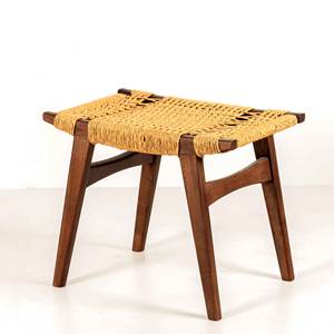 เก้าอี้สตูลไม้เนื้อแข็งสไตล์สแกนดิเนเวียน งานแฮนด์เมด เบาะเชือกถัก พับได้ ใช้เป็นเก้าอี้พักเท้าหรือเก้าอี้เสริมสำหรับห้องนั่งเล่นหรือคลังสินค้า ขายส่ง - Product Image 1