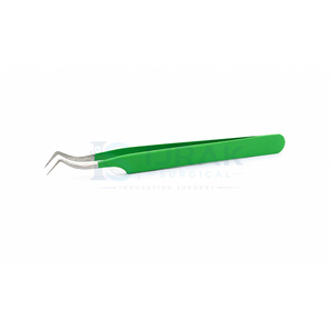 Pinzas de Precisión para Pestañas de Acero Inoxidable con Mango Verde y Punta Angulada de 45 Grados con Superficie Lisa - Product Image 1