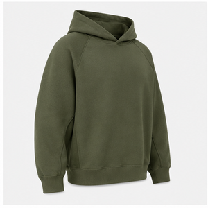 Sweat à capuche athlétique surdimensionné pour homme vert mousse personnalisable sans cordon de serrage, devant uni, en molleton de coton mélangé dense MHOOD-0034 - Product Image 4
