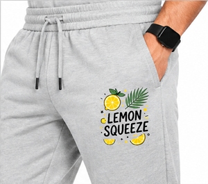 Ensemble de survêtement deux pièces gris pour homme, t-shirt à manches courtes col rond et pantalon, imprimé lettres citron, décontracté - Product Image 5