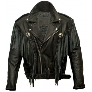 Chaqueta de Cuero Estilo Western con Flecos, Hecha en Pakistán, para Hombre, Negra, Estilo Vaquero/Motociclista, con Borlas Largas, Detalles de Conchos y Cinturón - Product Image 5