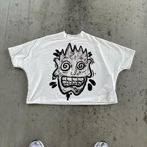 เสื้อยืดคอกลมทรงบ็อกซี่ แขนสั้น ผ้าฝ้าย สำหรับฤดูร้อน พิมพ์ลายอนิเมะแบบ DTG สกรีนลายตามสั่ง เสื้อยืดครอปผู้ชาย ดีไซน์เรียบง่าย - Product Image 2