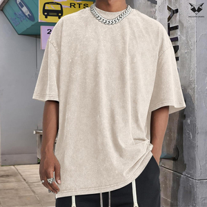 เสื้อยืดโอเวอร์ไซส์วินเทจลายฟอกสี ปี 2026 สำหรับผู้ชาย ผ้าฝ้ายสีพื้น สตรีทแวร์ เสื้อยืดเบสิค สวมใส่สบายๆ ทรงหลวม เสื้อท็อปส์ - Product Image 3