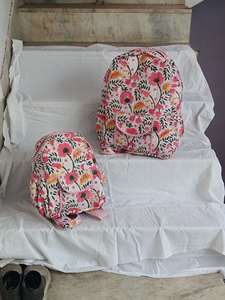 Customized Durable Cotton Women's <b>Backpack</b> Vintage Travel <b>School</b> Bag Zipper Square Indian Fashion Luxury College SET of TWO - Product Image 1