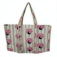 Sac fourre-tout en coton beige, imprimé éléphant, fleurs perlées, moderne, durable, léger, avec fermeture éclair, souple, pliable, imperméable