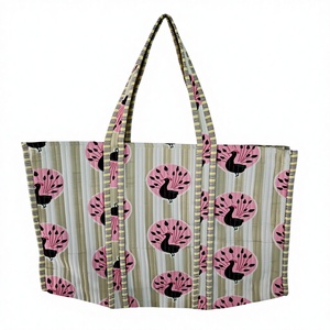 กระเป๋าผ้าฝ้ายพิมพ์ลายนกยูงสีเบจความจุขนาดใหญ่กระเป๋าช้อปปิ้งแบบใช้ซ้ำได้เป็นมิตรกับสิ่งแวดล้อมกระเป๋าสะพายไหล่ผู้หญิงขายส่ง - Product Image 2