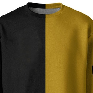 Sudadera de Hombre para Invierno, Bordada, con Bloques de Color, Cuello Redondo, Corte Regular, Felpa, 100% Algodón, Casual, Negro y Amarillo Mostaza - Product Image 2