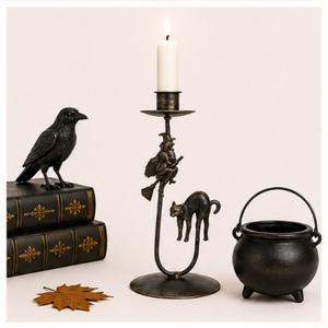 Candelabro Vintage de Hierro con Diseño de Bruja y Gato Negro, Centro de Mesa de Bronce para Velas Cónicas, Decoración Artesanal para el Hogar - Product Image 4