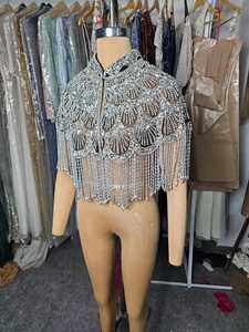 Capa de Hombro de Lujo con Flecos de Cuentas Doradas de Poliéster, Bolero de Noche Bordado a Mano, Chandni Export House ODM Ec-cf-01 - Product Image 3