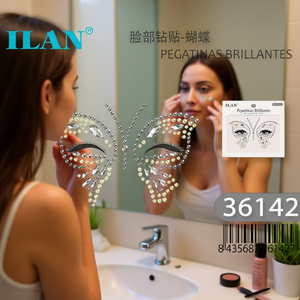 Adesivi per il viso Ilan con gemme, design a farfalla, strass scintillanti per decorazioni facciali - Product Image 2