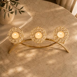 Candelabro de Metal de Lujo Personalizado con 3 Cabezas, Dorado y Plateado, para Velas de Té, Centro de Mesa para Bodas - Product Image 4