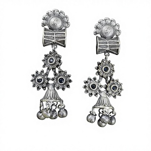 ต่างหูทองเหลืองชุบเงินโบราณพร้อมฝาเครื่องประดับสำหรับงานแต่งงานสไตล์ชนเผ่าสำหรับผู้หญิง - Product Image 1