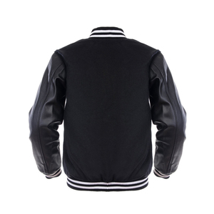 Nouvelle veste bomber universitaire en laine bleu roi et cuir noir, col montant, style universitaire, design streetwear, logo frontal - pour l'hiver - Product Image 3