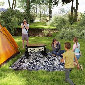 Tappeto da Esterno Reversibile Blu e Bianco con Bordo a Rombi 8FT X 10FT, Impermeabile in Plastica Intrecciata con Borsa per il Trasporto - Product Image 2