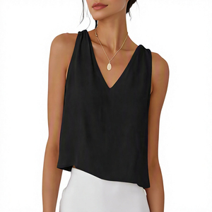 Custom Front Logo Short Cotton <b>Linen</b> Tank <b>Tops</b> Women Elegant V Neck Casual Summer Sleeveless Fashion Workout <b>vest</b> for women - Product Image 5