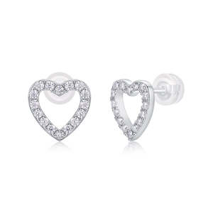 Pendientes de Plata de Ley con Forma de Corazón Geométrico y Moissanita Engastada para Mujer - Joyería de Moda para Bodas y Compromisos - Product Image 4