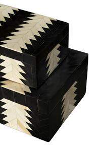 Boîte à bijoux Art Déco à 2 couches avec incrustations, motif géométrique noir et blanc, rangement rectangulaire avec couvercle - Product Image 2