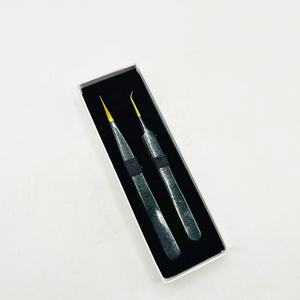 Pince à cils pailletée pointue droite professionnelle à 45 degrés pointe en acier inoxydable plaqué or forte prise durable - Product Image 3