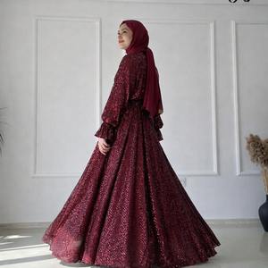 Vestido Abaya Musulmán de Lentejuelas de Lujo, Elegante Vestido Largo de Manga Larga, Silueta Recta Islámica, Vestido Maxi para Mujer, Ropa de Fiesta - Product Image 3