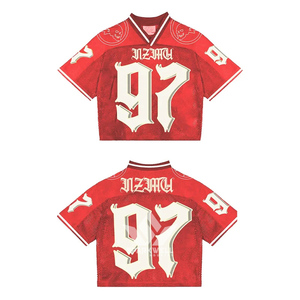 Camiseta de Fútbol Americano Roja para Hombre MZACH, Número 97, Cuello en V, Manga Corta, Sublimada, Transpirable, de Malla de Poliéster, Corte Regular - Product Image 1
