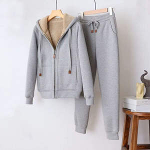 Conjunto Deportivo para Mujer, Talla Grande, Estampado, 100% Algodón Ecológico, Forro de Felpa, Chaqueta con Capucha, Pantalones Deportivos con Cordón, Sudadera con Capucha para Invierno - Product Image 1