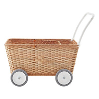 Poussette de poupée artisanale en osier avec roues, jouet de simulation pour enfant, chariot de bébé en rotin naturel, panier de nurserie, cadeau OEM ODM