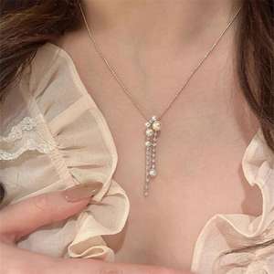 Collar de Perlas de Cristal de Alto Brillo de la Misma Marca, Estilo Balancín, Lujo Ligero, Cadena de Clavícula de Moda, Estilo Influencer - Product Image 2