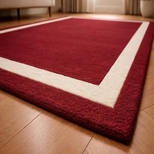Burgundy Wool Area Rug with Border Modern Hand Tufted Rug Living Room Carpet Minimalist Luxury Bedroom Floor Decor Statement Rug - Product Image 6