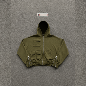 Sudadera con capucha moderna verde oversize con cremallera y bolsillos utilitarios para uso diario y estilo urbano, corte regular. - Product Image 5