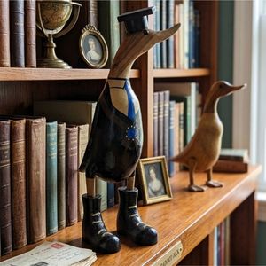 College Wooden Duck Figurine Hand Carved With <b>Hat</b> And Boots 10x8x30 Cm Home Decoration - Product Image 6