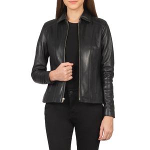 Chaqueta Bomber negra de cuero genuino con logotipo personalizado bordado transpirable relleno de algodón para prendas de vestir exteriores de otoño e invierno - Product Image 1