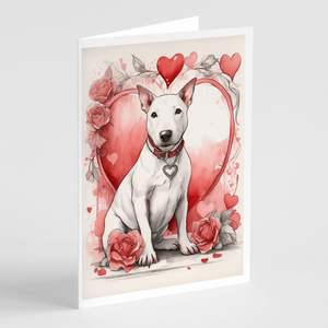 Whimsical A7 Tamaño 5x7 Tarjetas de nota en blanco NUEVO Bull Terrier Valentine Roses Tarjeta de felicitación Paquete de 8 con sobres - Product Image 1