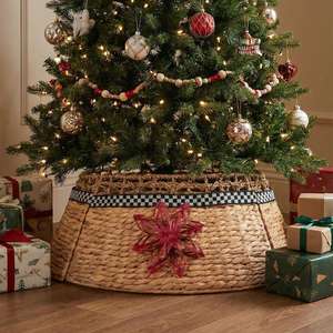 ผู้ผลิต OEM รับผลิตตามขนาดที่ต้องการ ผ้าคลุมฐานต้นไม้ทอจากผักตบชวา พร้อมช่องสำหรับเชือก ผ้าคลุมฐานต้นคริสต์มาสแบบธรรมชาติ ขายส่ง - Product Image 6