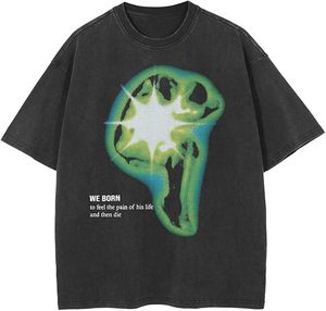 Fabricante de Ropa de Primera Calidad, Camiseta Personalizada con Bordado 3D y Lavado Ácido para Hombre, Camisetas Boxy con Borde Crudo para Hombre - Product Image 1