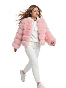 Pink Eco-Friendly Vintage Faux Fur <b>Jacket</b> <b>Women</b> Winter Thick Warm <b>Short</b> Coat Full <b>Sleeve</b> Solid Color Fox Style Outerwear - Product Image 5