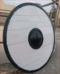 Escudo Circular Vikingo Medieval de Madera, Hecho a Mano, con Centro Plateado, Estilo Antiguo, Artesanía Metálica - Product Image 2